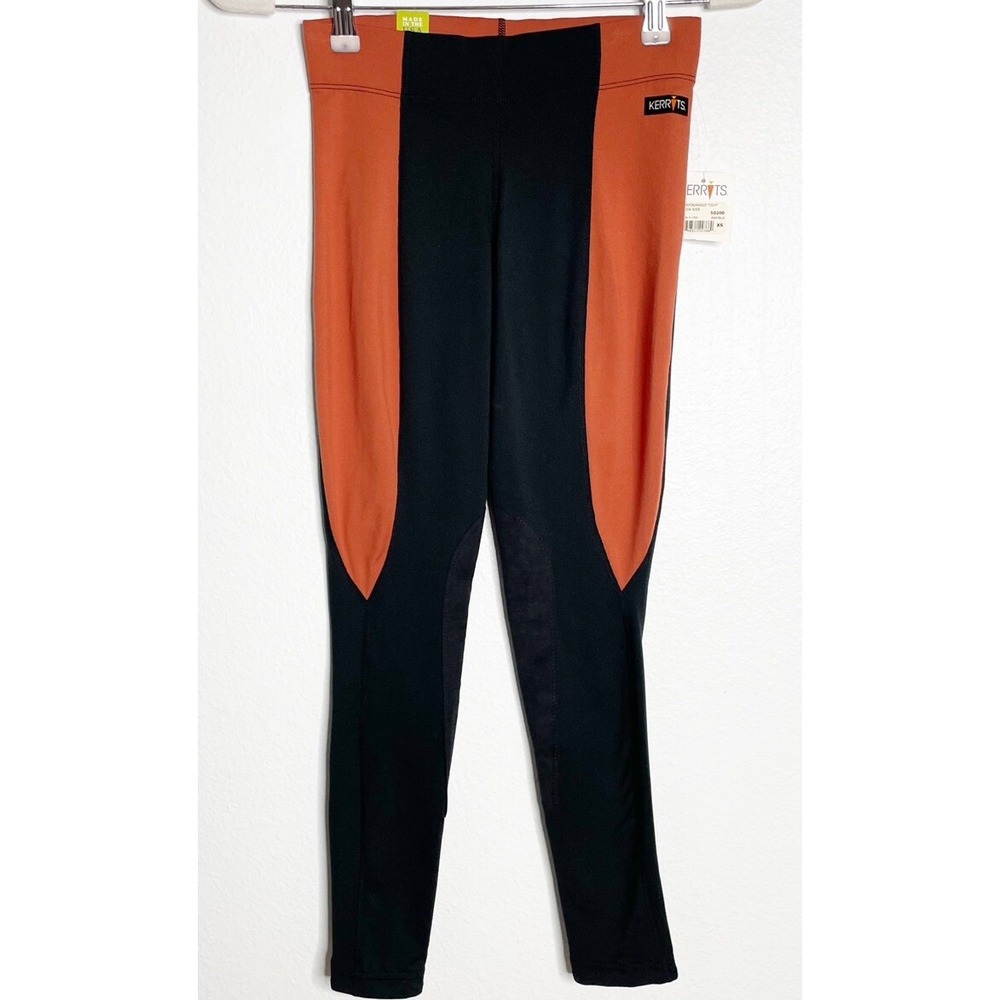 Kerrits Flow Rise Knee Patch Equestrian Riding Tights Pants Black Brown XS NWT